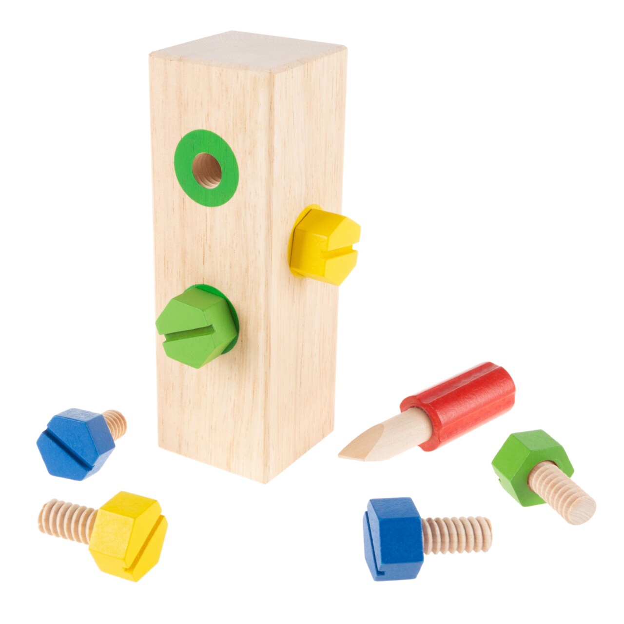 Wooden Screw Block Toy For Kids Fine Motor Skill Development 6 Screws And Screwdriver